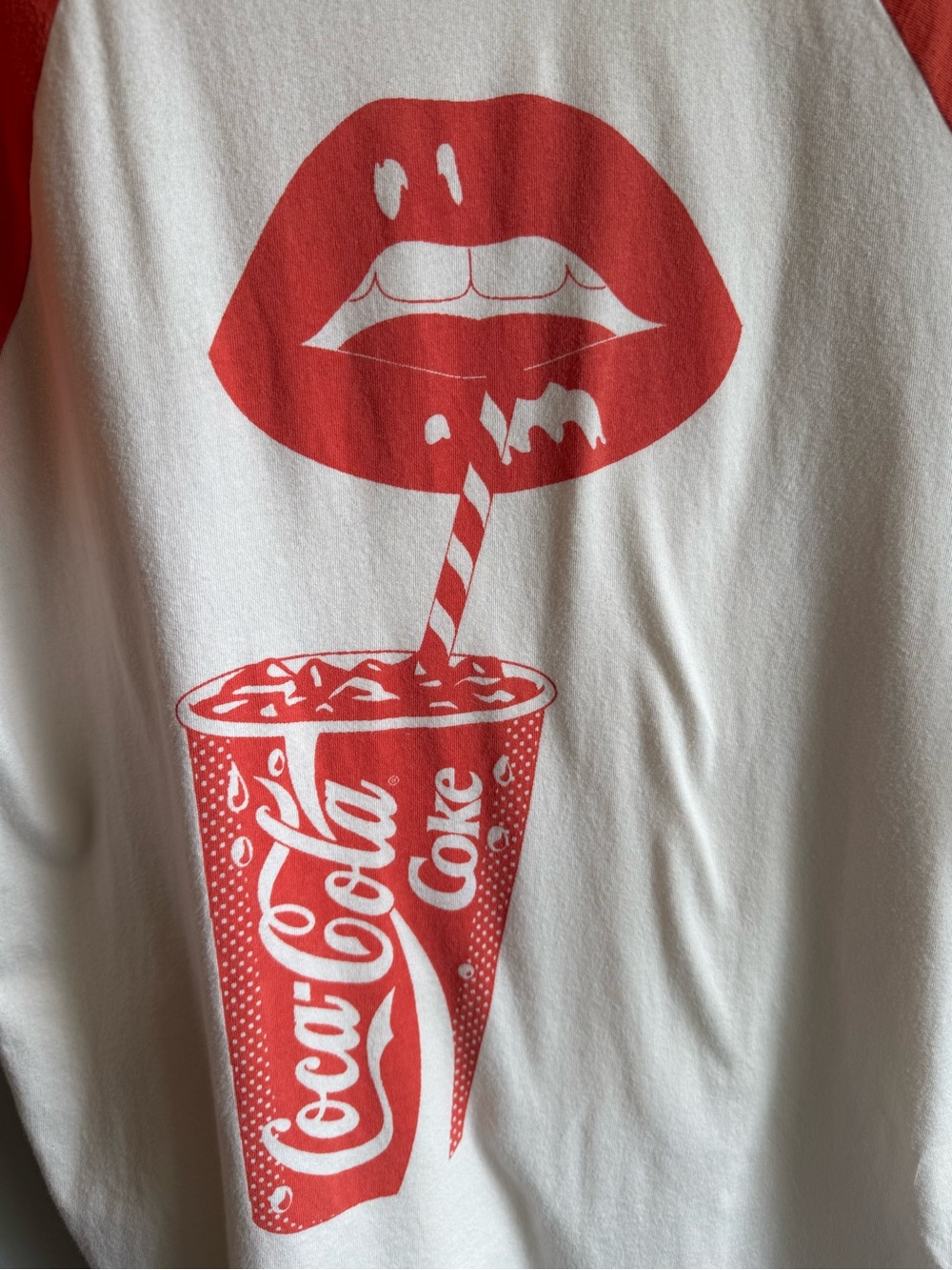 American Eagle Coca Cola Graphic Raglan Tee Red Coral Small Adult - 4th of July - Picture 3 of 9
